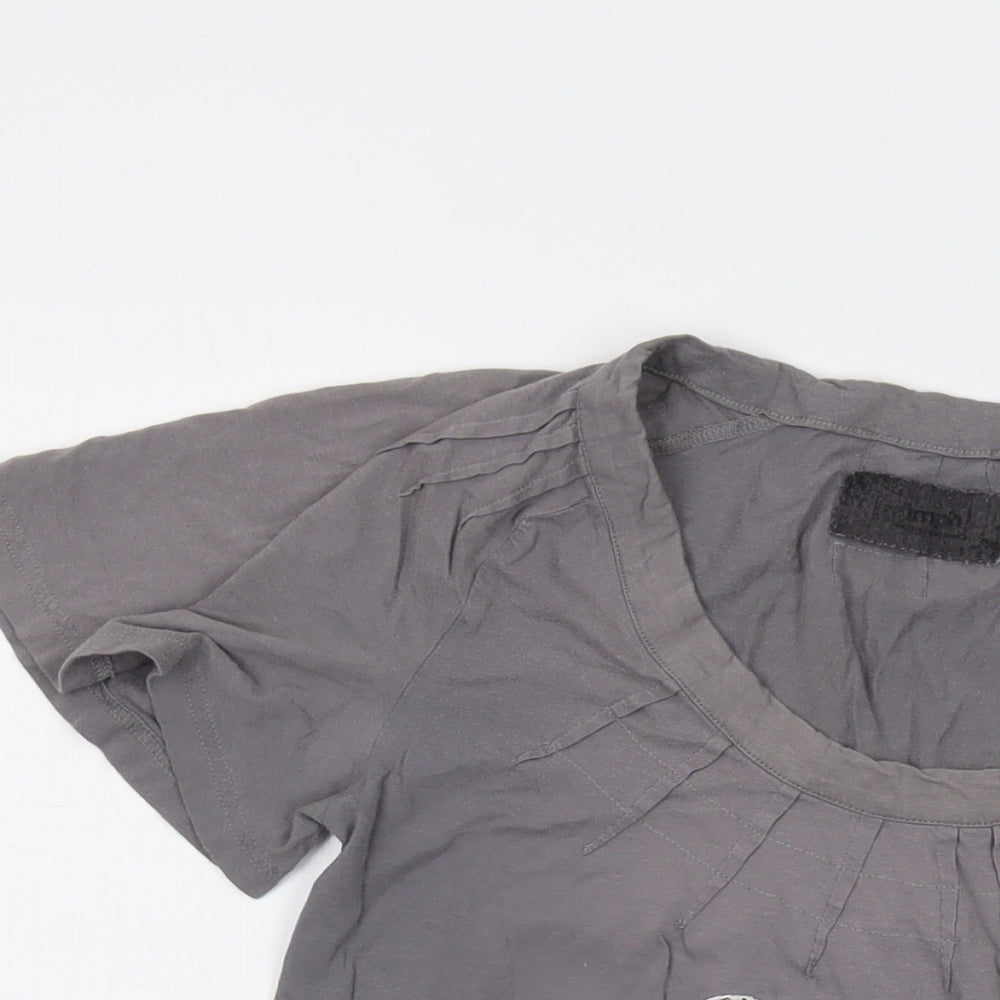 Numph Womens Grey Cotton Basic T-Shirt Size M Round Neck