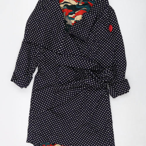 Ringspuin Womens Blue Polka Dot Overcoat Coat Size 10 Button