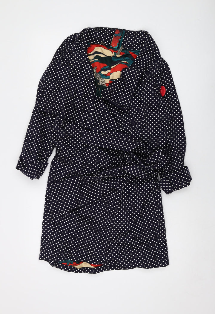 Ringspuin Womens Blue Polka Dot Overcoat Coat Size 10 Button