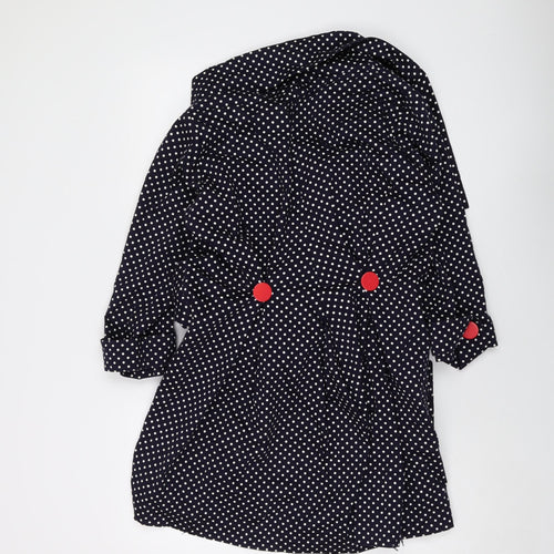 Ringspuin Womens Blue Polka Dot Overcoat Coat Size 10 Button