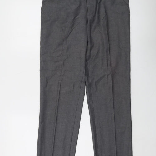 Yaly Mens Grey Polyester Trousers Size 30 in L31 in Regular Hook & Eye