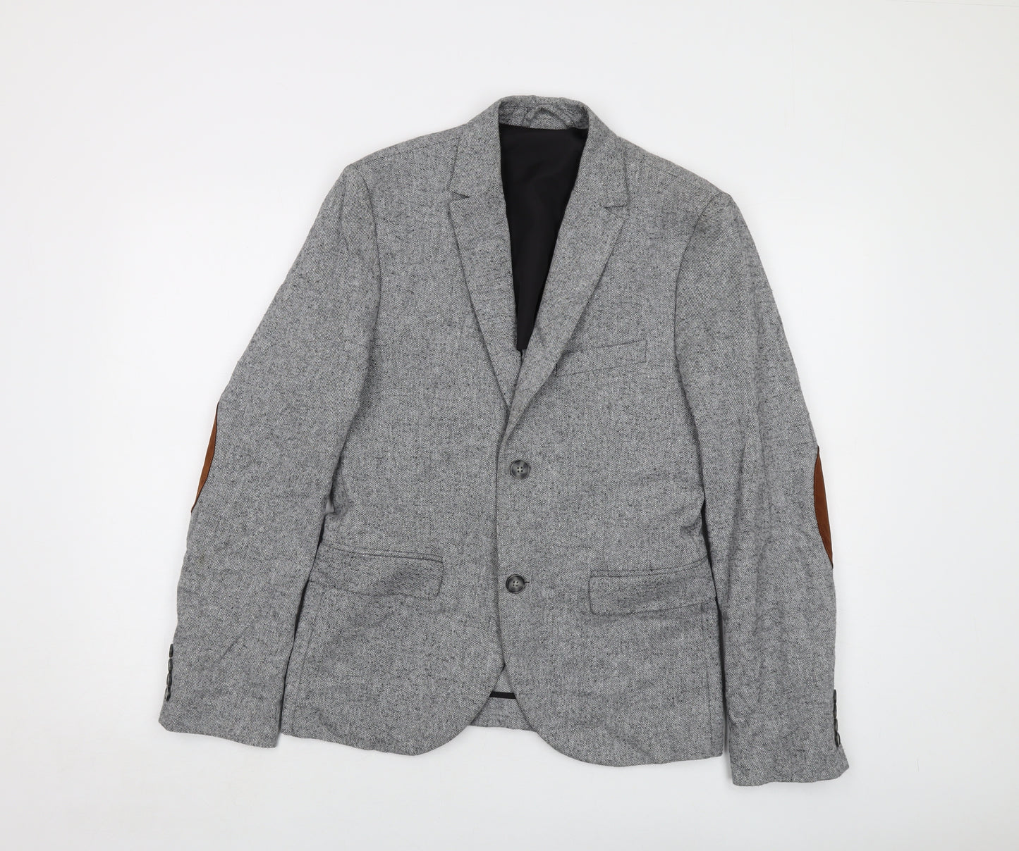 H&M Mens Grey Cotton Jacket Suit Jacket Size 38 Regular