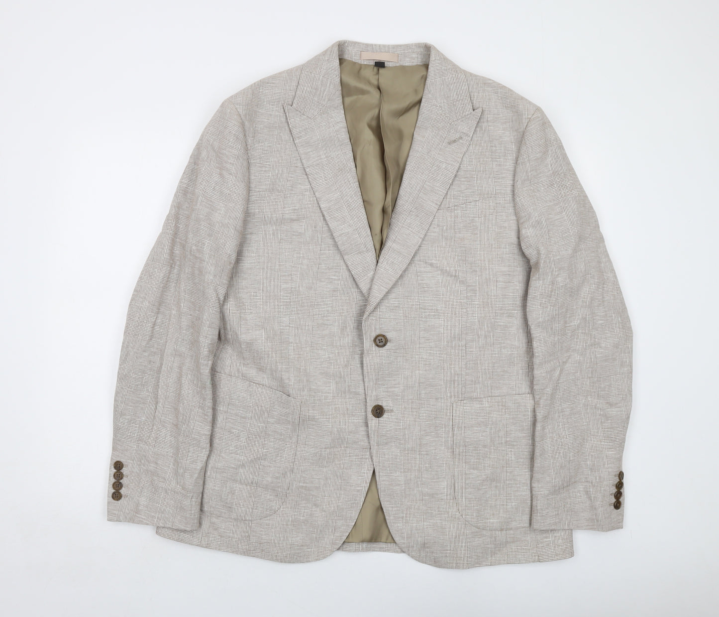 Marks and Spencer Mens Beige Plaid Linen Jacket Suit Jacket Size 44 Regular