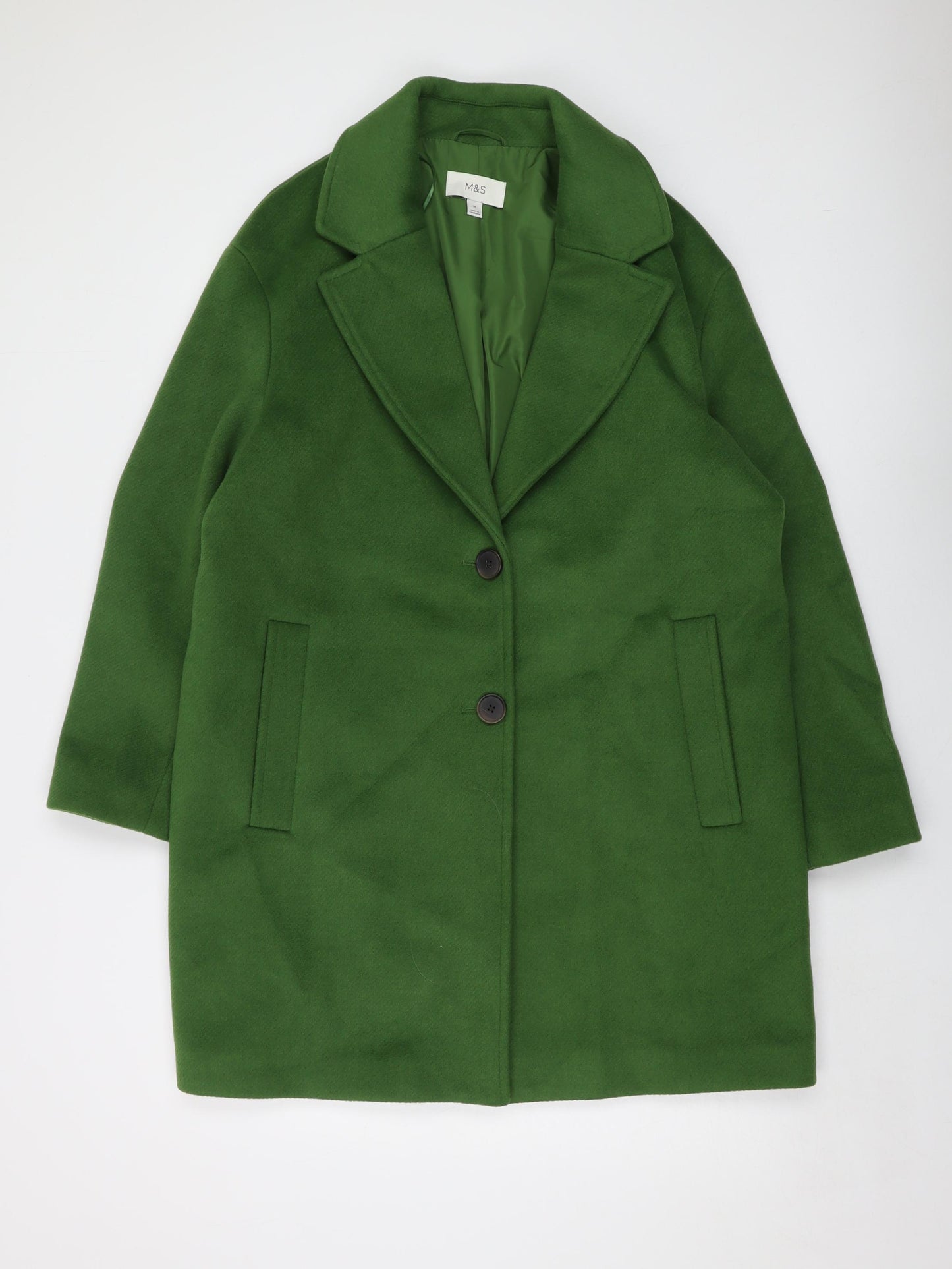 Marks and Spencer Womens Green Overcoat Coat Size 14 Button
