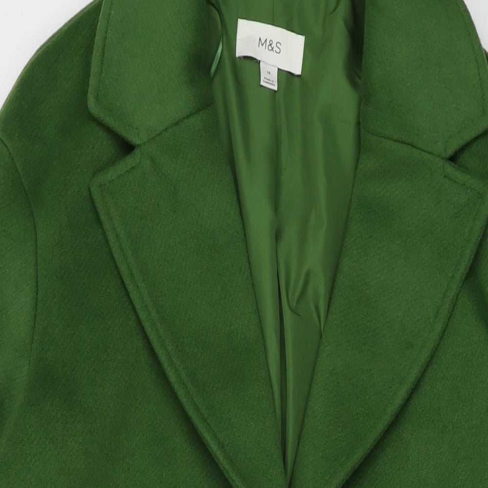 Marks and Spencer Womens Green Overcoat Coat Size 14 Button