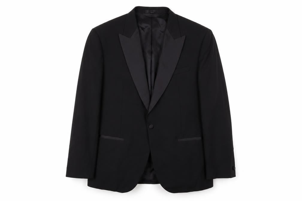 Front view of Marks & Spencer men’s black polyester jacket suit jacket, size 42, regular