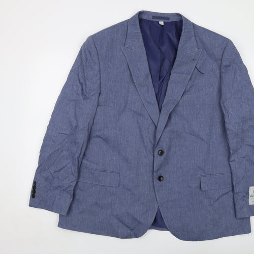 Marks and Spencer Mens Blue Linen Jacket Suit Jacket Size 48 Regular