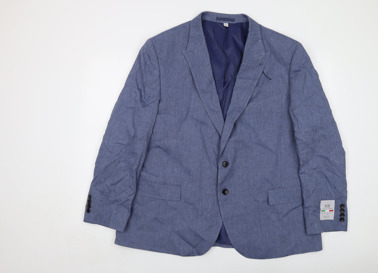 Marks and Spencer Mens Blue Linen Jacket Suit Jacket Size 48 Regular