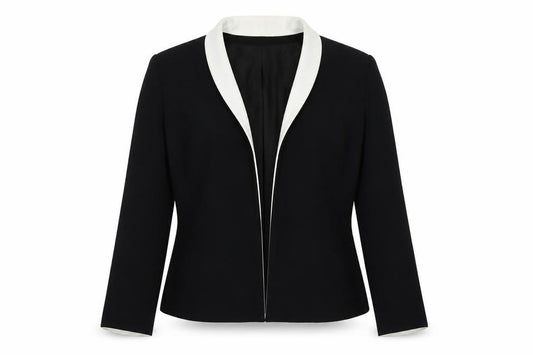 Front view of Roman women’s black jacket, size UK 16, hook & eye