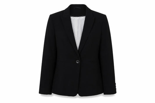 Front view of Marks & Spencer women’s black jacket, size UK 12, button