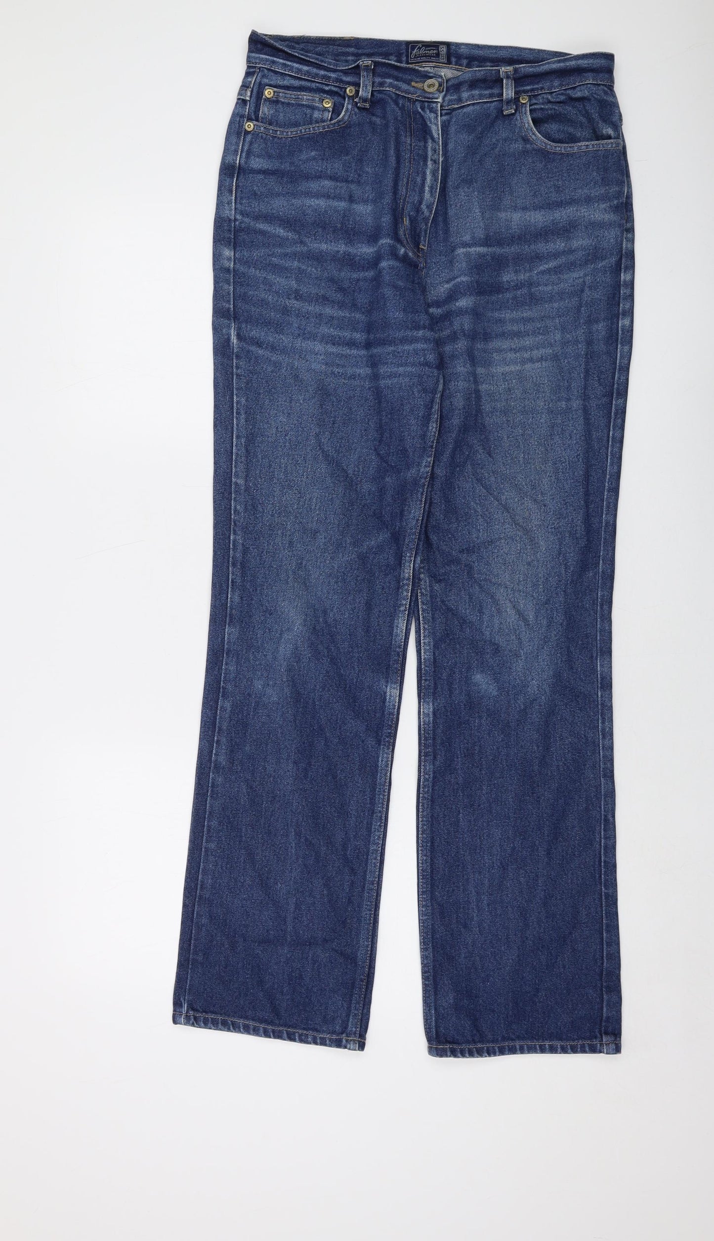 Falmer Womens Blue Cotton Straight Jeans Size 14 L30.5 in Regular Button