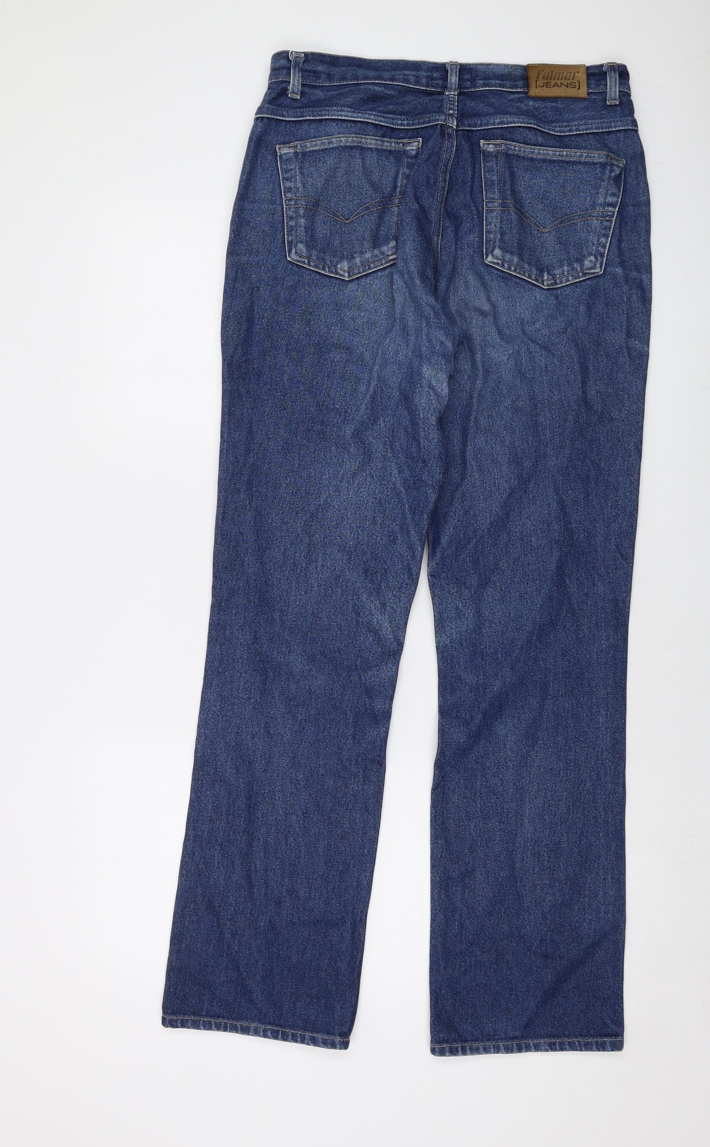 Falmer Womens Blue Cotton Straight Jeans Size 14 L30.5 in Regular Button