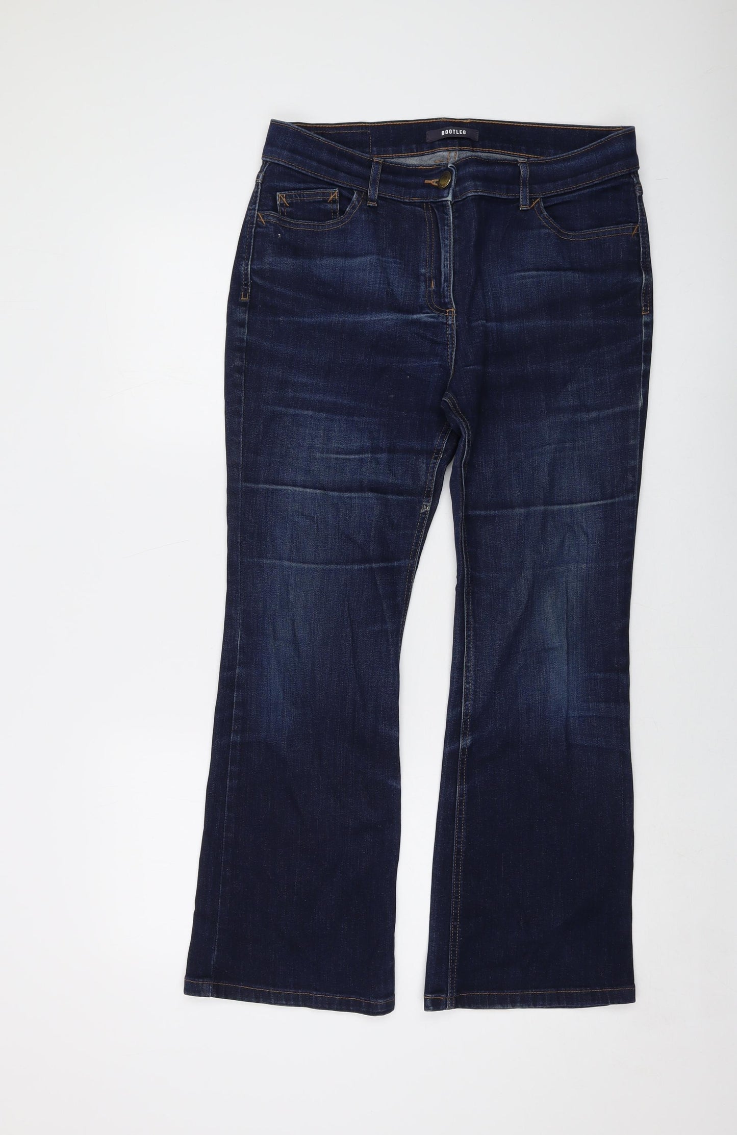 Marks and Spencer Womens Blue Cotton Bootcut Jeans Size 14 L27 in Regular Button