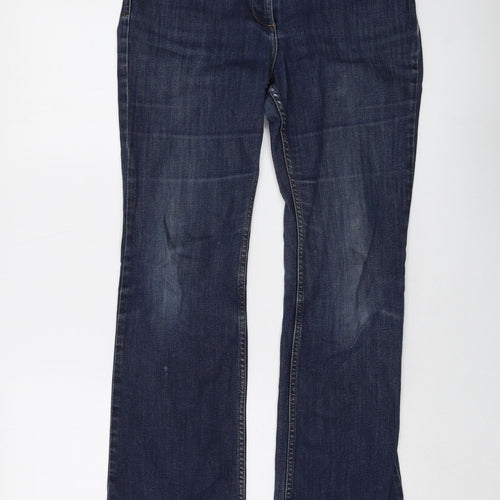 Marks and Spencer Womens Blue Cotton Bootcut Jeans Size 12 L28 in Regular Button