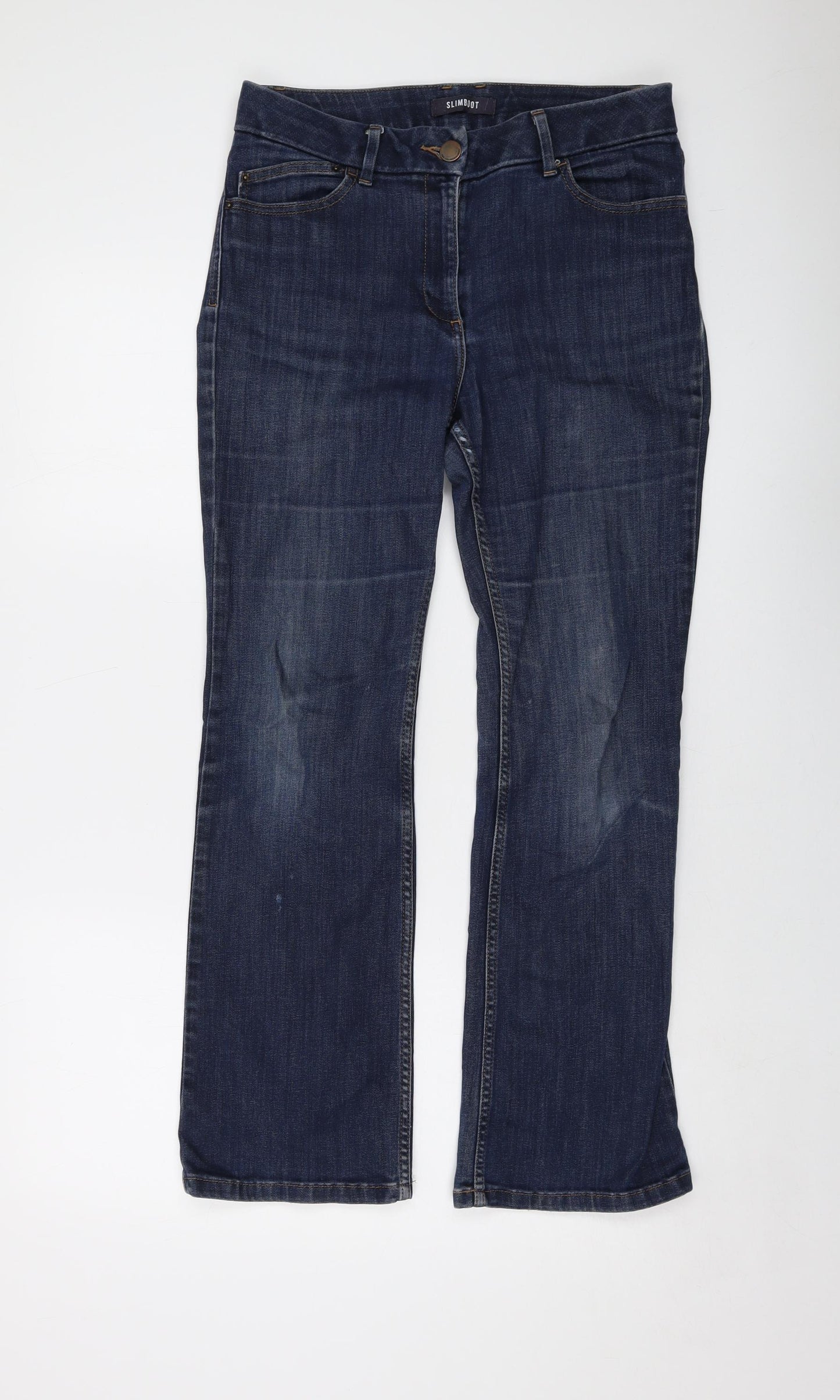 Marks and Spencer Womens Blue Cotton Bootcut Jeans Size 12 L28 in Regular Button