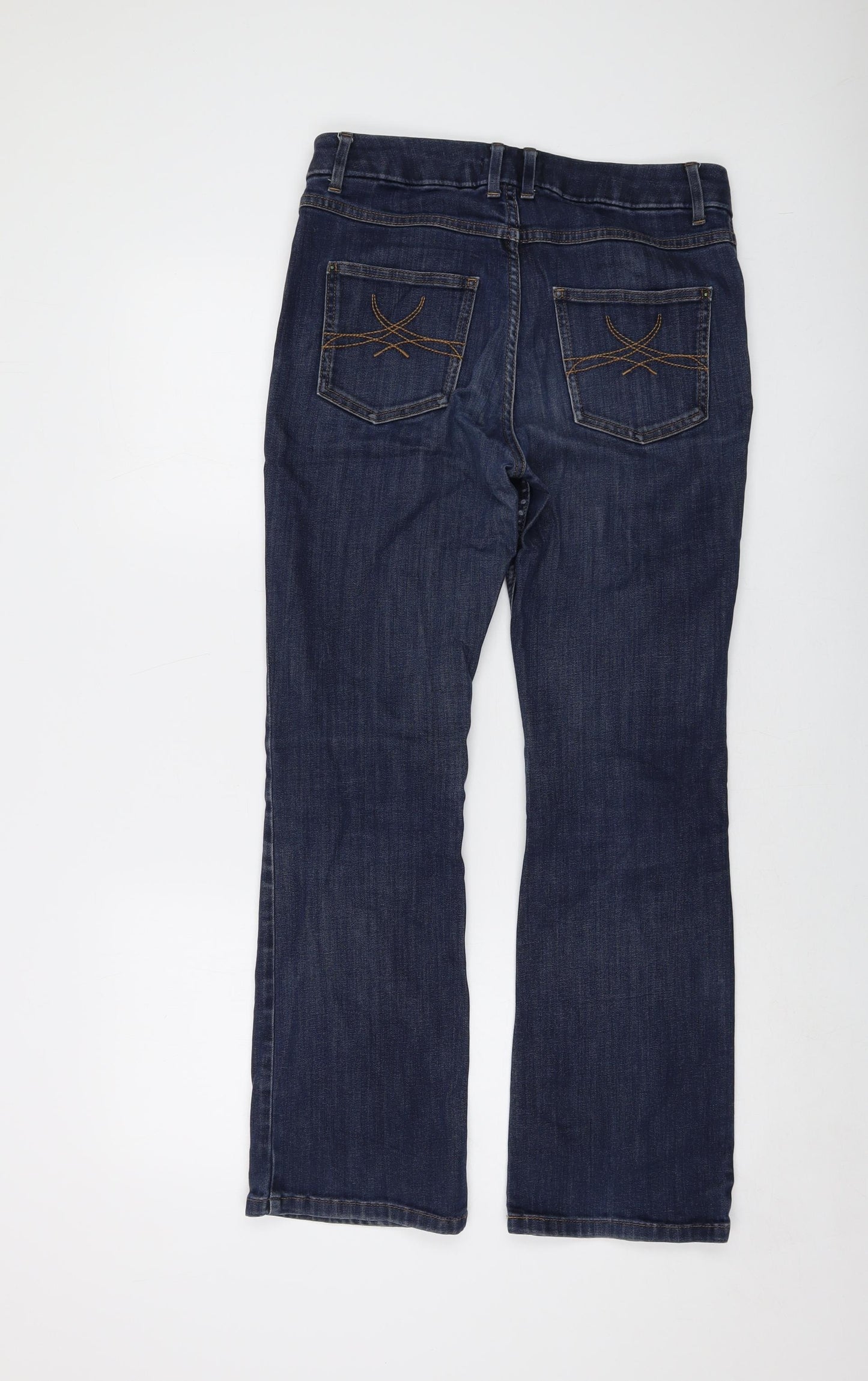 Marks and Spencer Womens Blue Cotton Bootcut Jeans Size 12 L28 in Regular Button