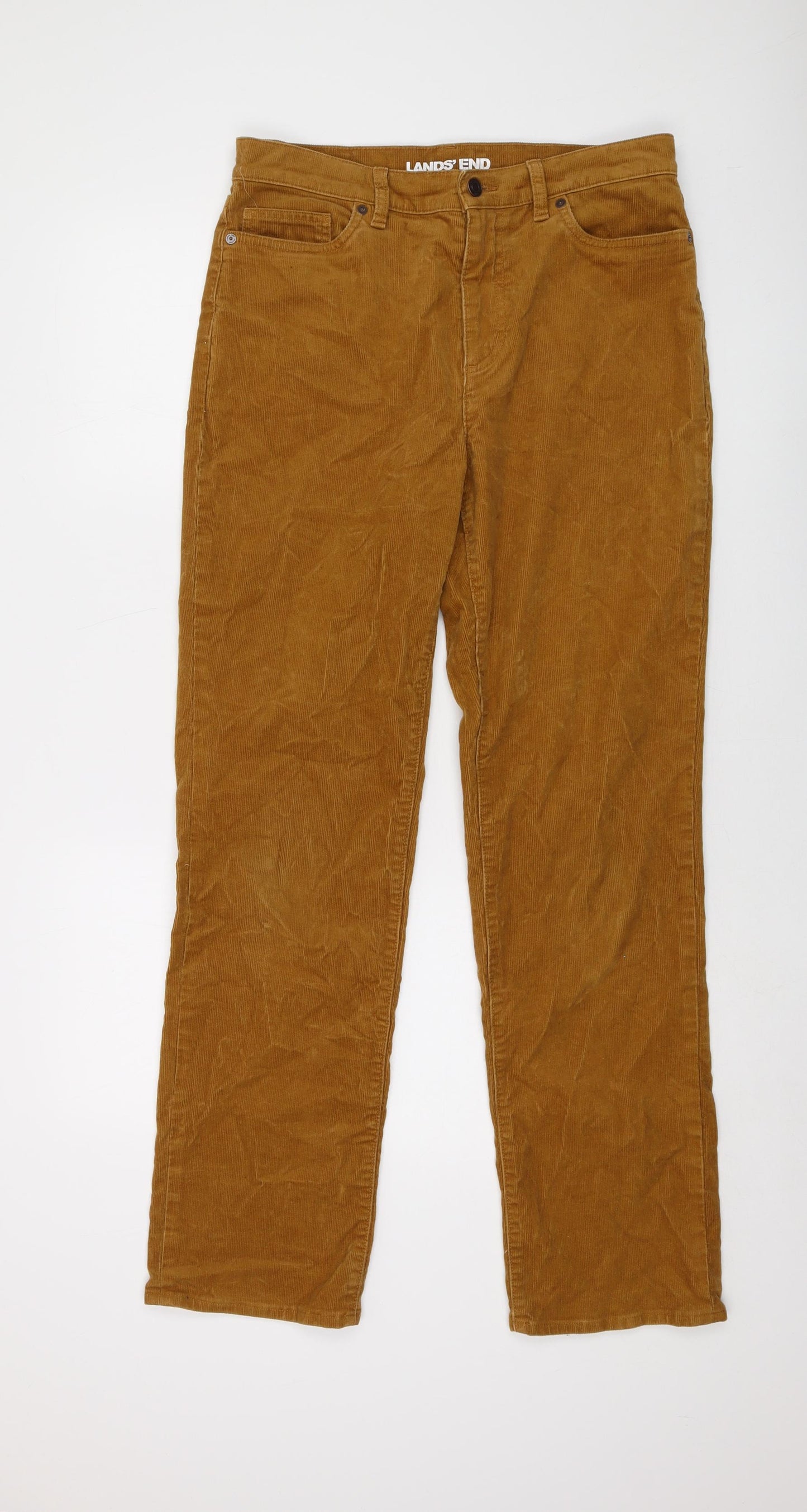 Lands' End Womens Brown Cotton Trousers Size 12 L31 in Regular Button