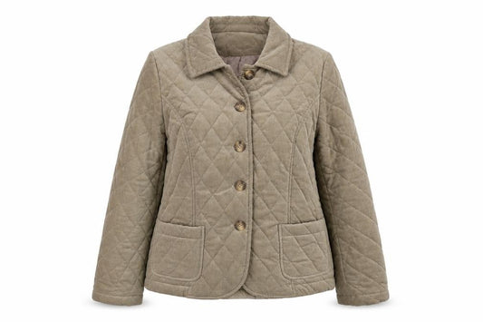 Front view of Cotswold women’s beige jacket, size UK 12, button