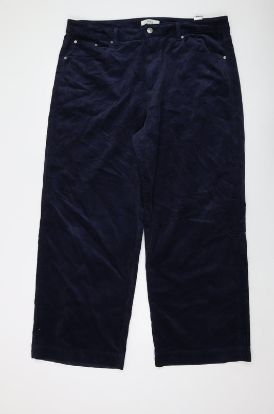 Marks and Spencer Womens Blue Cotton Trousers Size 20 L28 in Regular Button