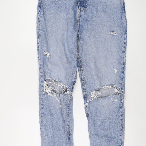 Zara Womens Blue Cotton Straight Jeans Size 12 L27 in Regular Button