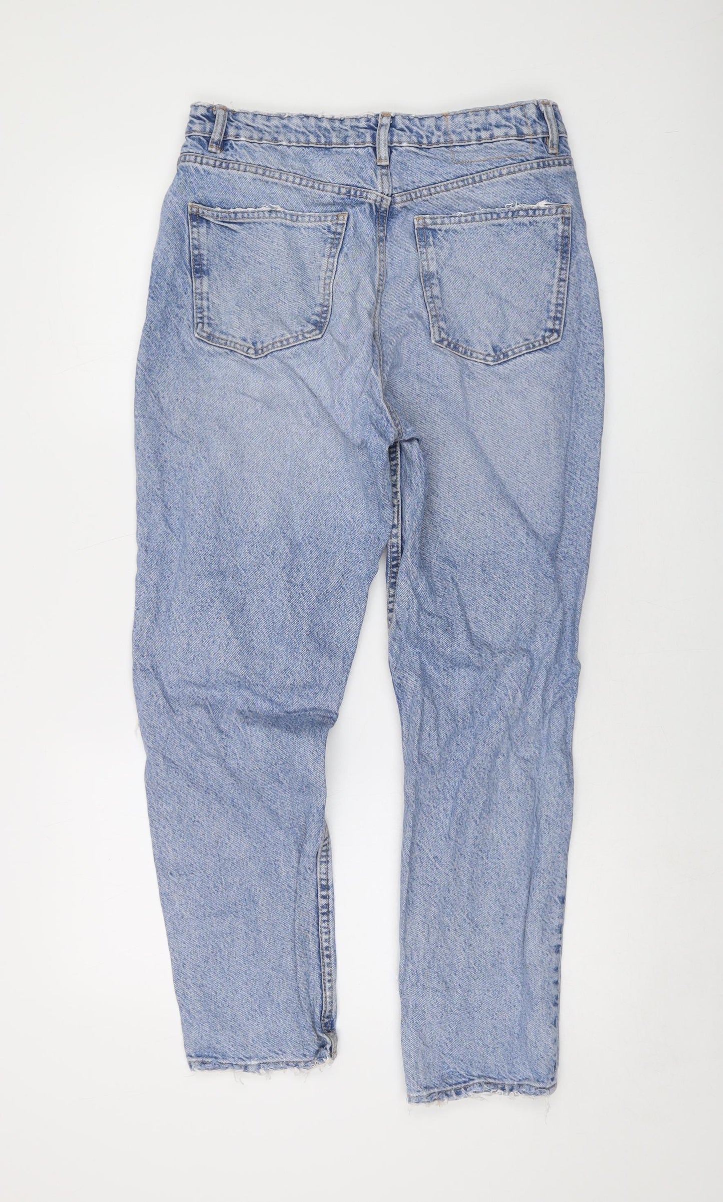 Zara Womens Blue Cotton Straight Jeans Size 12 L27 in Regular Button