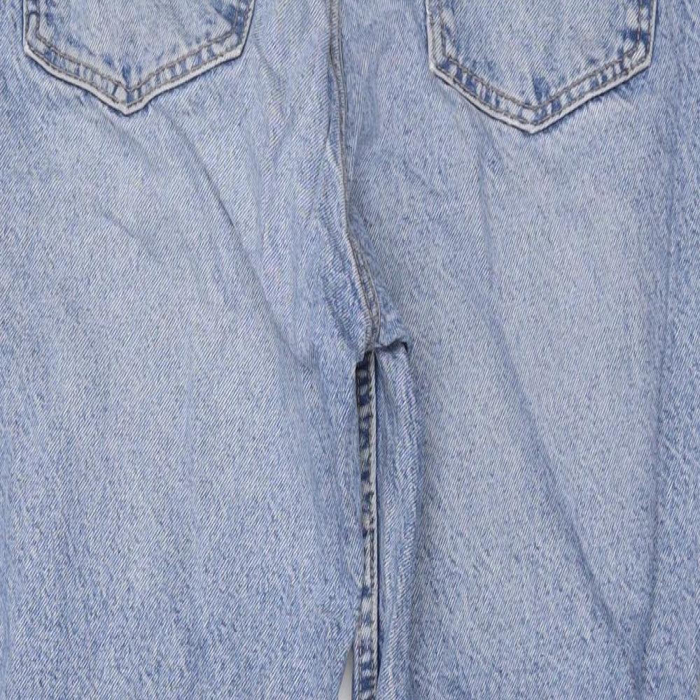 Zara Womens Blue Cotton Straight Jeans Size 12 L27 in Regular Button