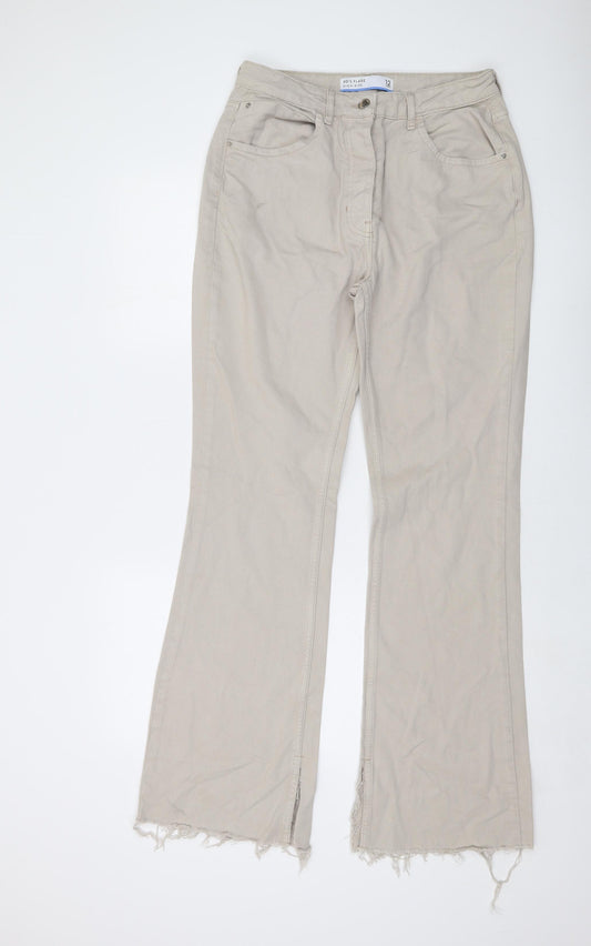 NEXT Womens Beige Cotton Bootcut Jeans Size 12 L32 in Regular Button