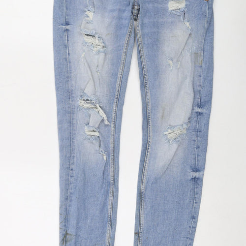 Zara Womens Blue Cotton Skinny Jeans Size 12 L32 in Regular Button