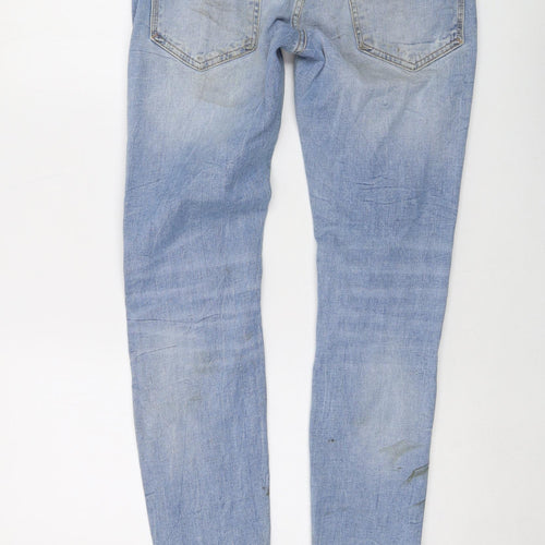 Zara Womens Blue Cotton Skinny Jeans Size 12 L32 in Regular Button