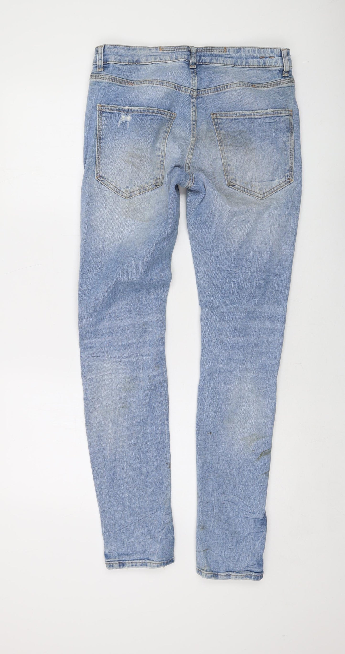 Zara Womens Blue Cotton Skinny Jeans Size 12 L32 in Regular Button