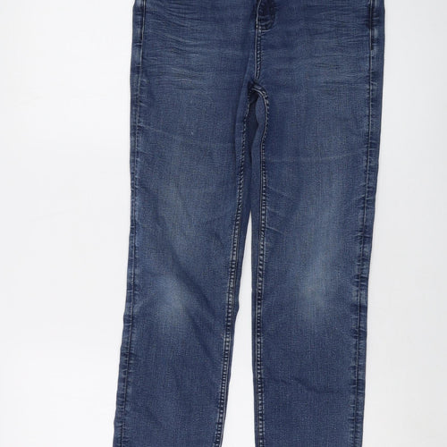 Marks and Spencer Womens Blue Cotton Straight Jeans Size 12 L27 in Regular Button