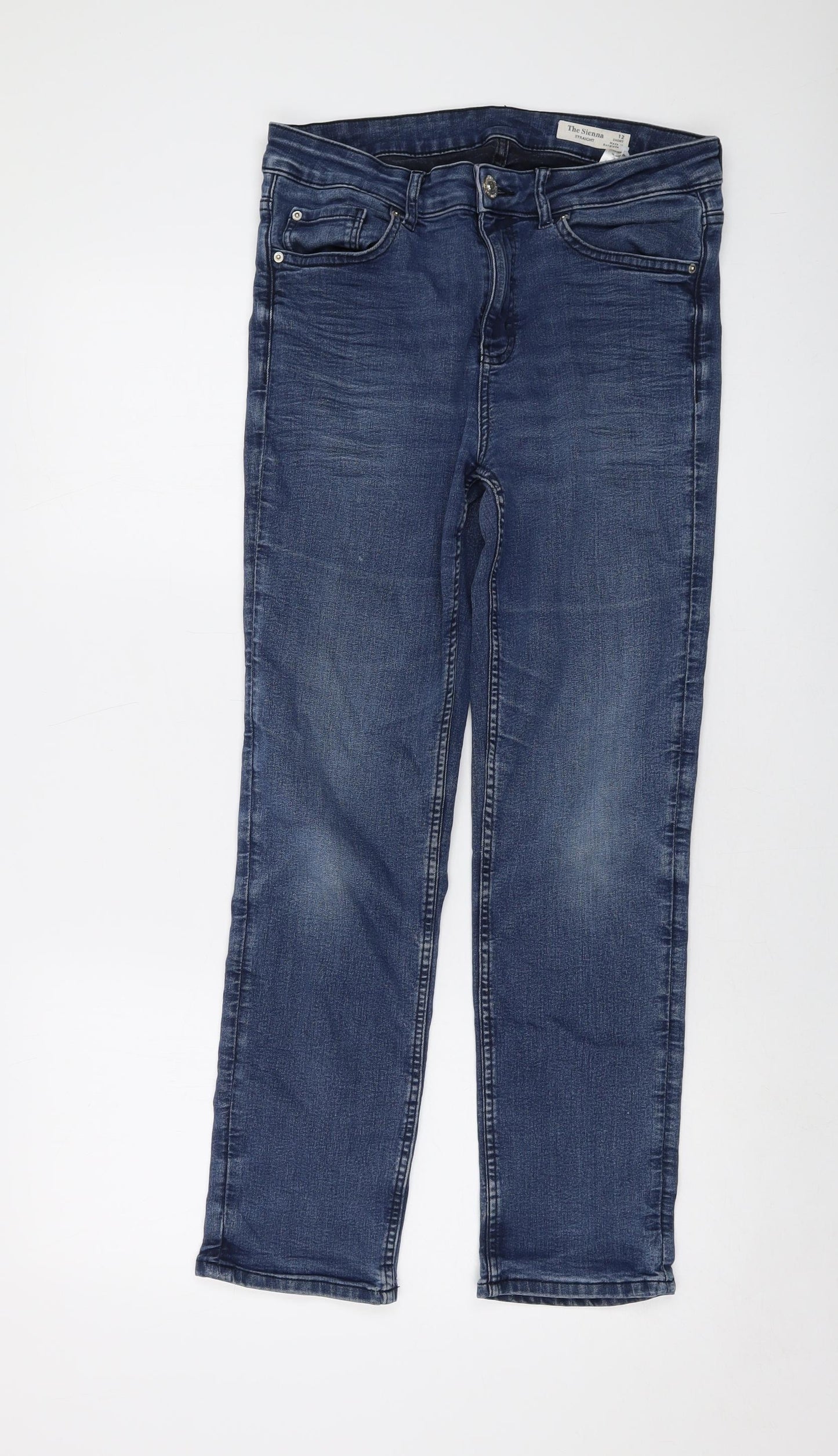 Marks and Spencer Womens Blue Cotton Straight Jeans Size 12 L27 in Regular Button