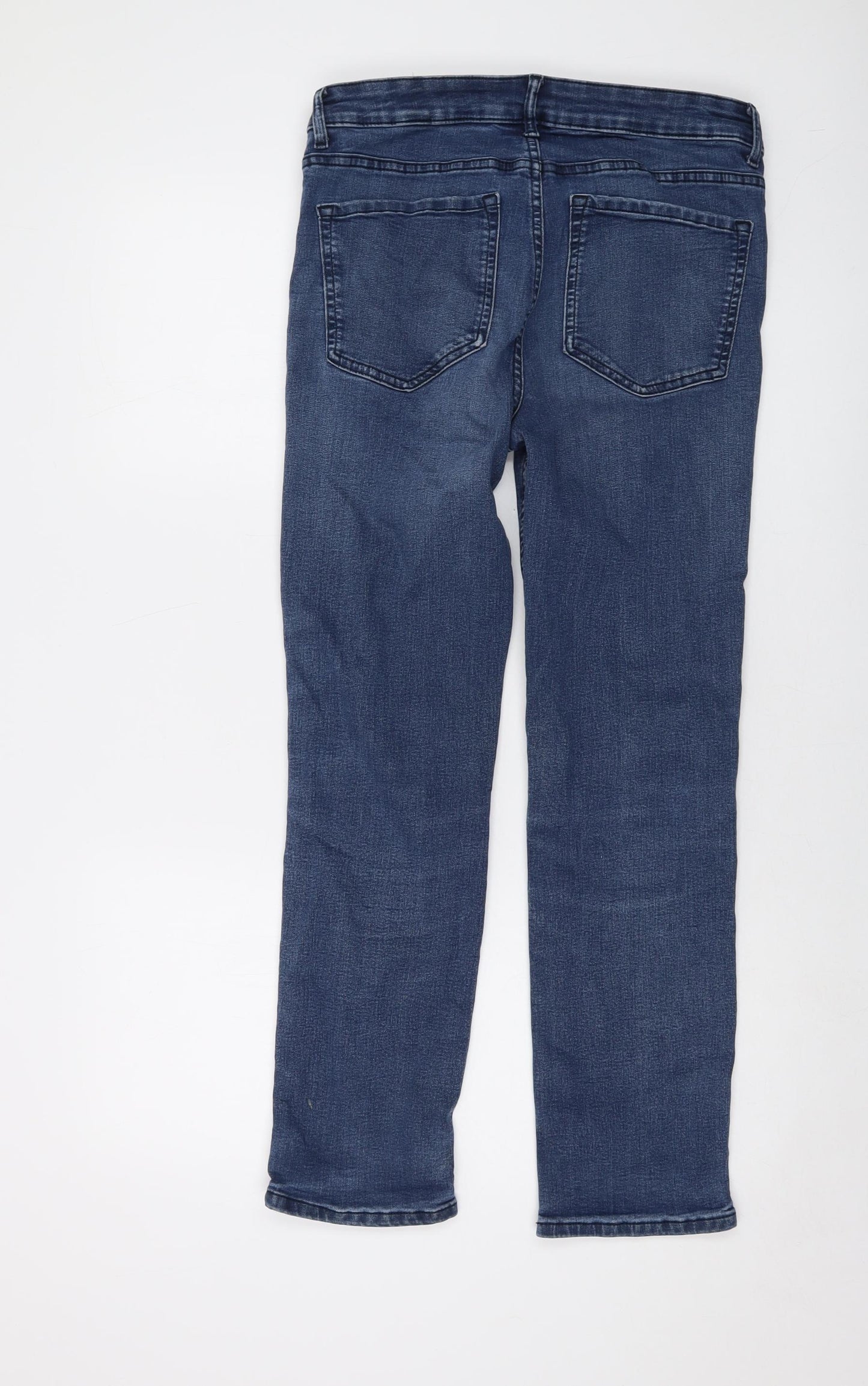 Marks and Spencer Womens Blue Cotton Straight Jeans Size 12 L27 in Regular Button