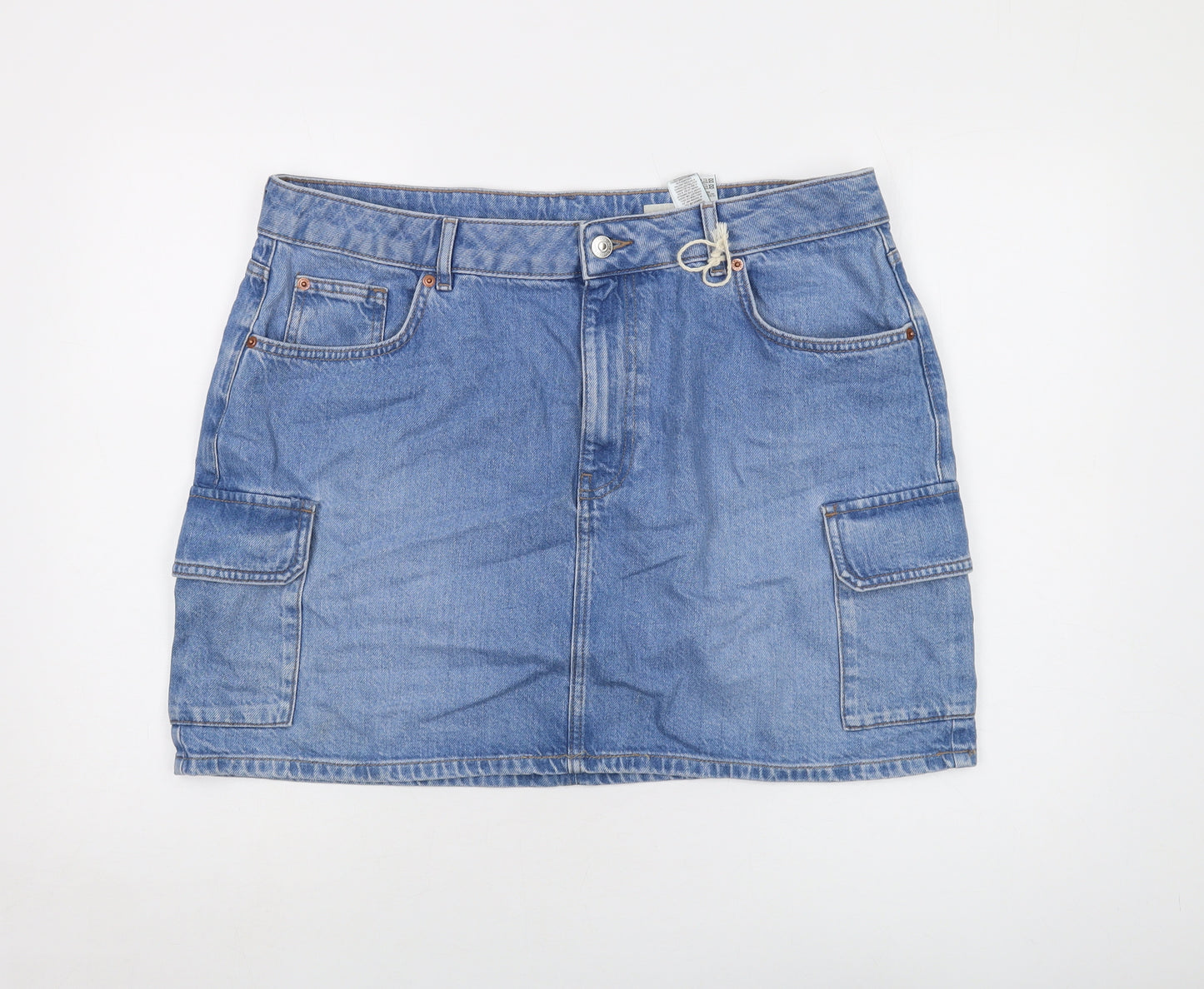 Marks and Spencer Womens Blue Cotton Mini Skirt Size 20 Button