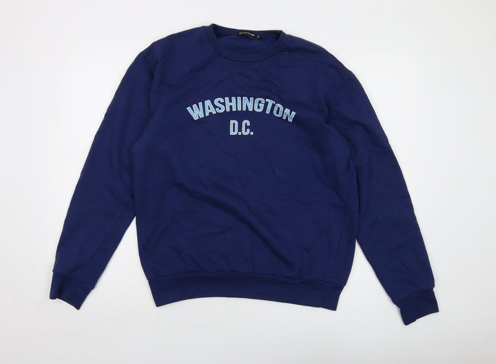 PRETTYLITTLETHING Mens Blue Cotton Pullover Sweatshirt Size M