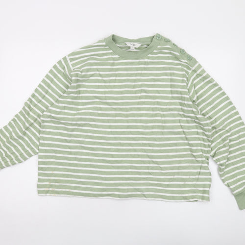 Marks and Spencer Womens Green Striped Cotton Pullover Sweatshirt Size L Pullover