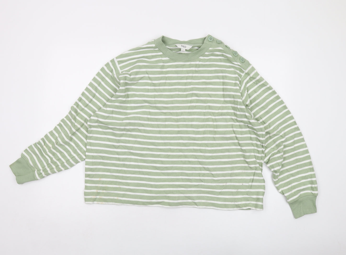 Marks and Spencer Womens Green Striped Cotton Pullover Sweatshirt Size L Pullover