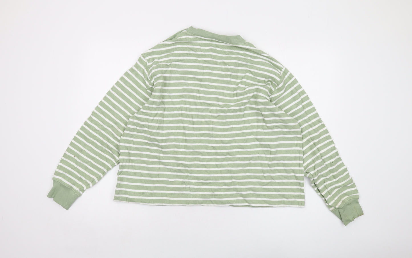 Marks and Spencer Womens Green Striped Cotton Pullover Sweatshirt Size L Pullover