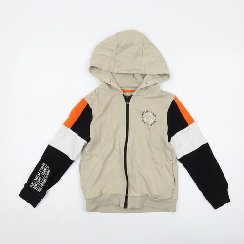 NEXT Boys Beige Cotton Full Zip Hoodie Size 7 Years Zip