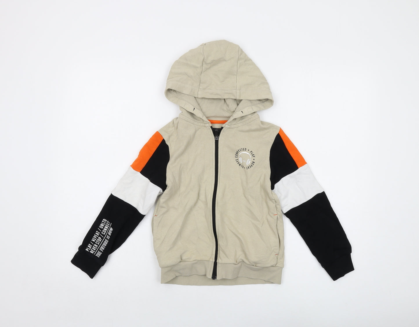 NEXT Boys Beige Cotton Full Zip Hoodie Size 7 Years Zip