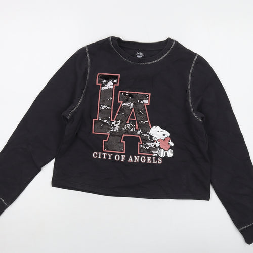 Peanuts Girls Grey Cotton Pullover Sweatshirt Size 12-13 Years Pullover