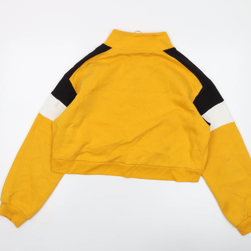 H&, Womens Yellow Cotton Pullover Sweatshirt Size M Zip