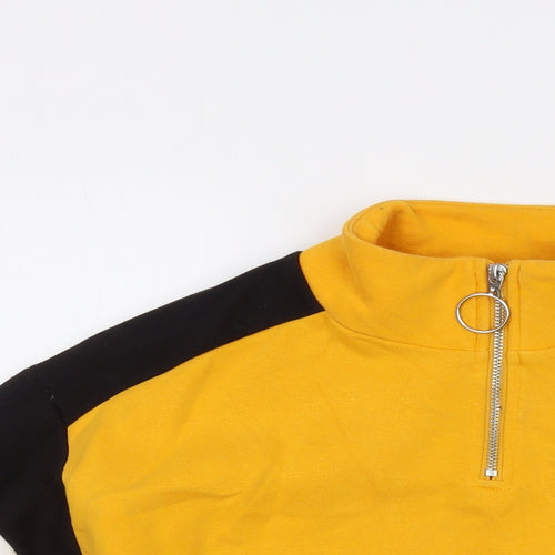 H&, Womens Yellow Cotton Pullover Sweatshirt Size M Zip