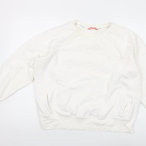 GOODMOVE Womens White Cotton Pullover Sweatshirt Size 16 Pullover