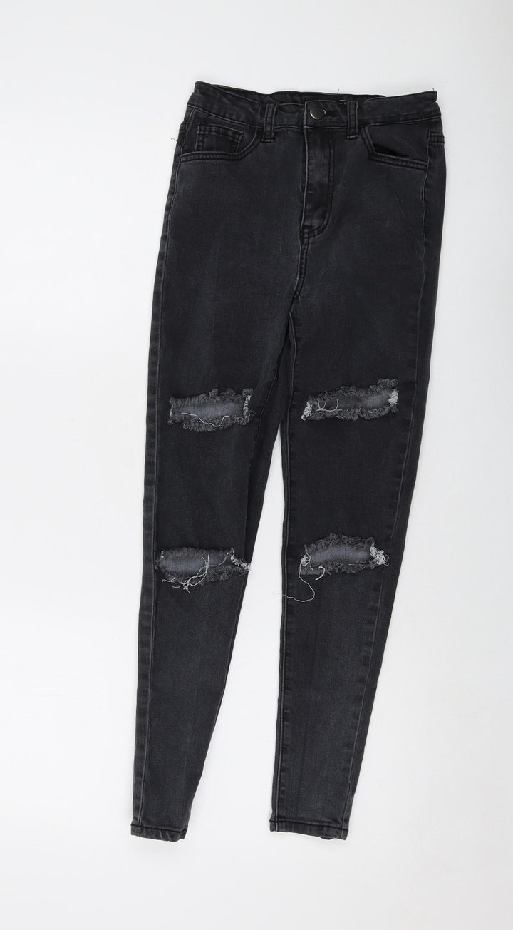 PRETTYLITTLETHING Womens Grey Cotton Skinny Jeans Size 8 L25 in Regular Button