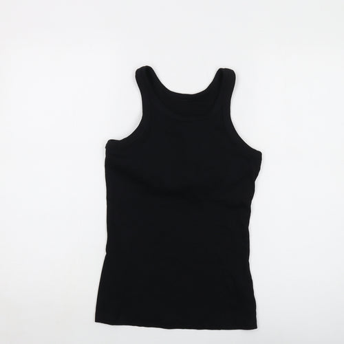 Marks and Spencer Womens Black Cotton Basic Tank Size 14 Round Neck