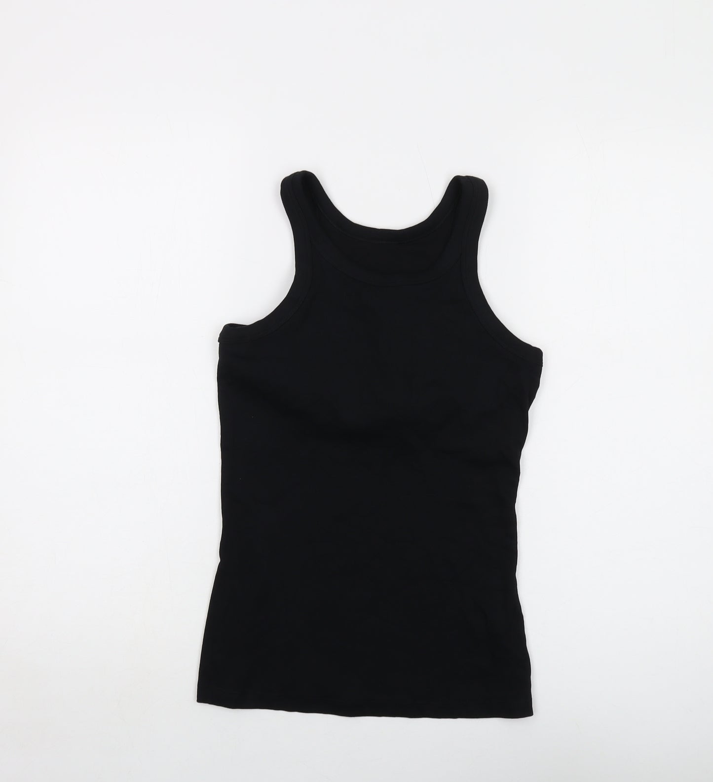 Marks and Spencer Womens Black Cotton Basic Tank Size 14 Round Neck