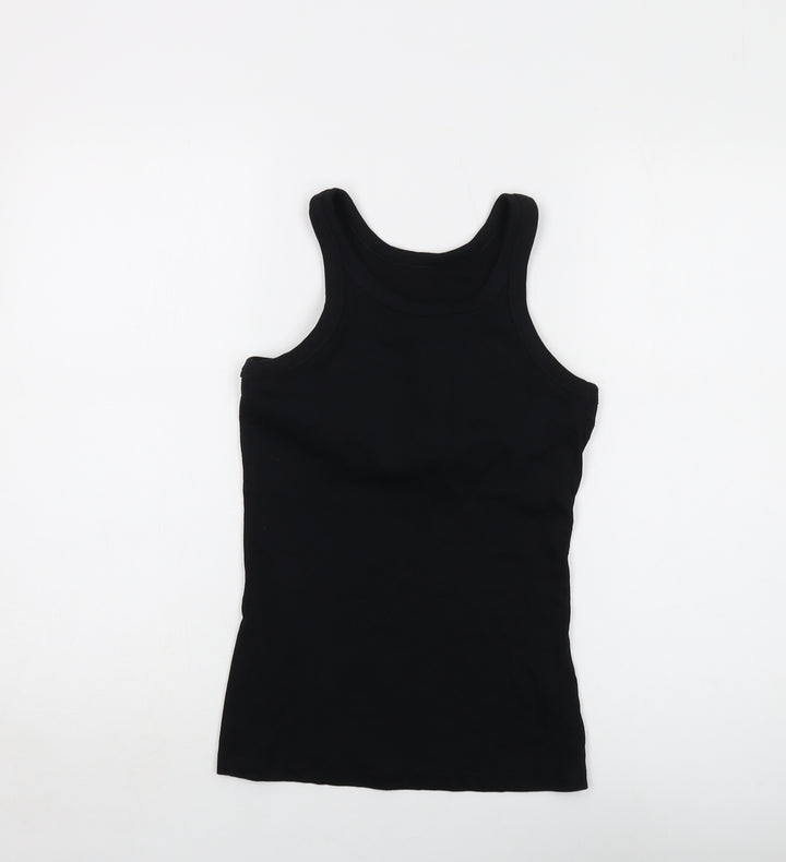 Marks and Spencer Womens Black Cotton Basic Tank Size 14 Round Neck
