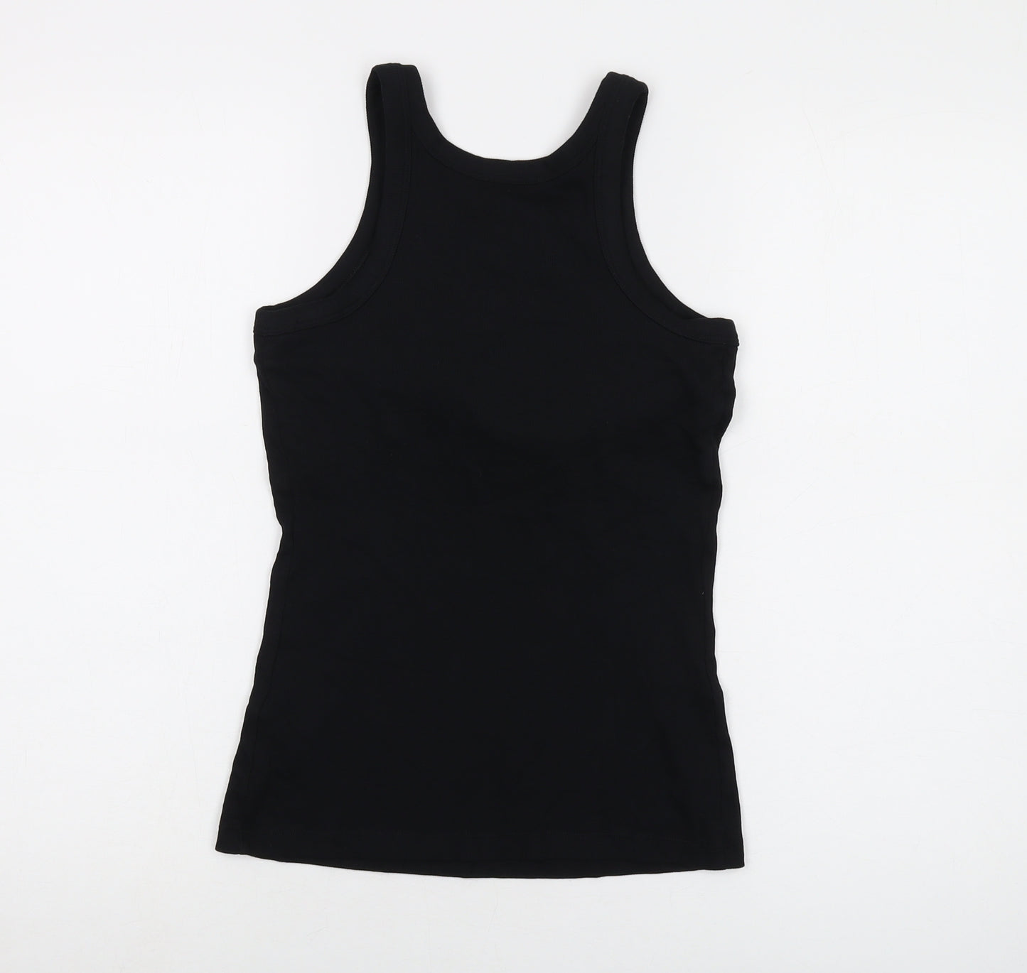 Marks and Spencer Womens Black Cotton Basic Tank Size 14 Round Neck
