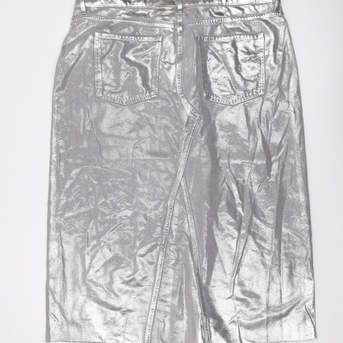 Marks and Spencer Womens Silver Cotton Maxi Skirt Size 22 Button